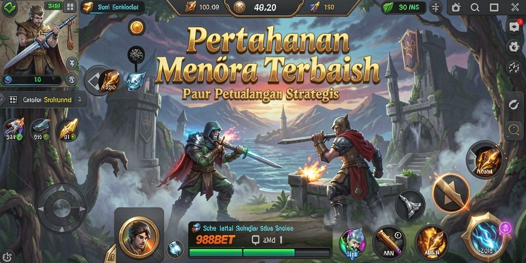 Screenshot gameplay 988BET menampilkan aksi menara pertahanan yang mendebarkan.