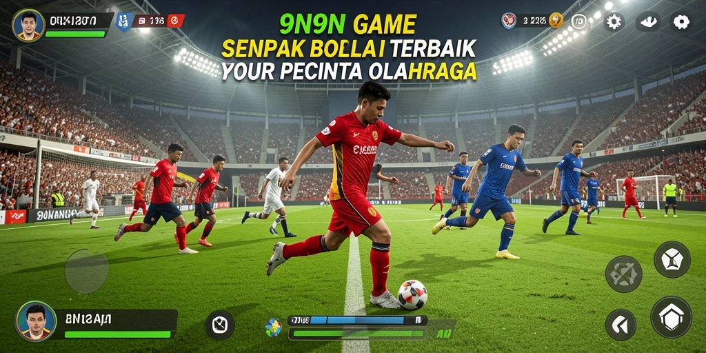 Screenshot utama 9N9N menunjukkan aksi mendebarkan permainan sepak bola.