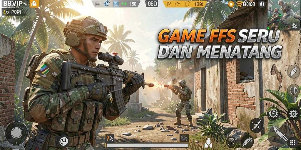 Screenshot B8VIP menunjukkan aksi intens gameplay FPS yang menegangkan.
