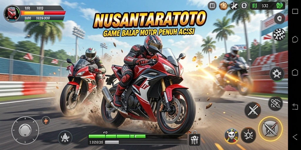 Tampilan gameplay menarik dari NUSANTARATOTO saat balapan motor.