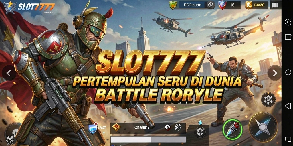 Screenshot utama menampilkan aksi intens di SLOT777 dengan karakter berjuang di arena Battle Royale.